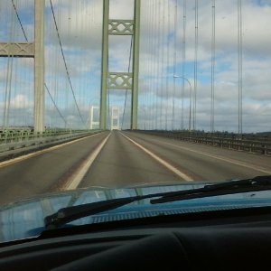 Driving my 93 f-150 4x4 over the tacomas narrow bridge.
